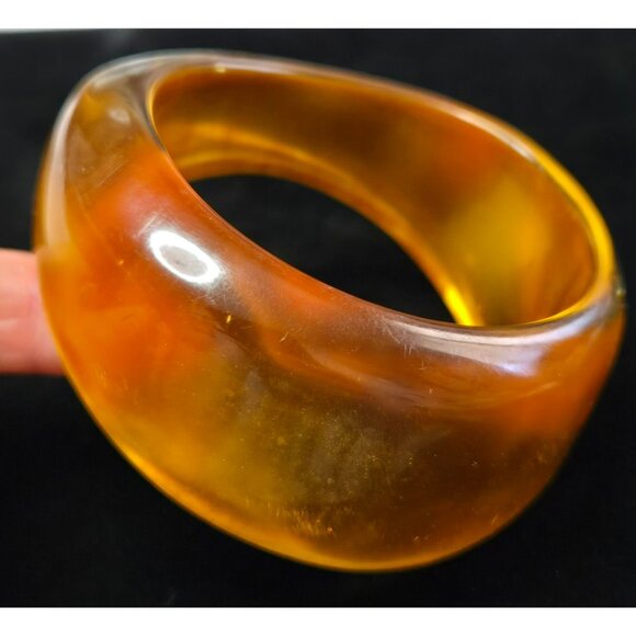 Vintage Bakelite Transparent  Butterscotch Orange Wide Bangle Bracelet - Picture 2 of 7